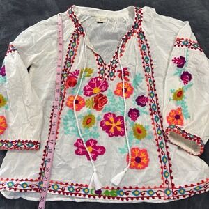 Lula Soul Embroidered Floral Boho Top Womens XS Sheer Festival Cottage Hippie